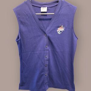 AILEEN EMBROIDED FLORAL PURPLE VEST WOMEN'S M